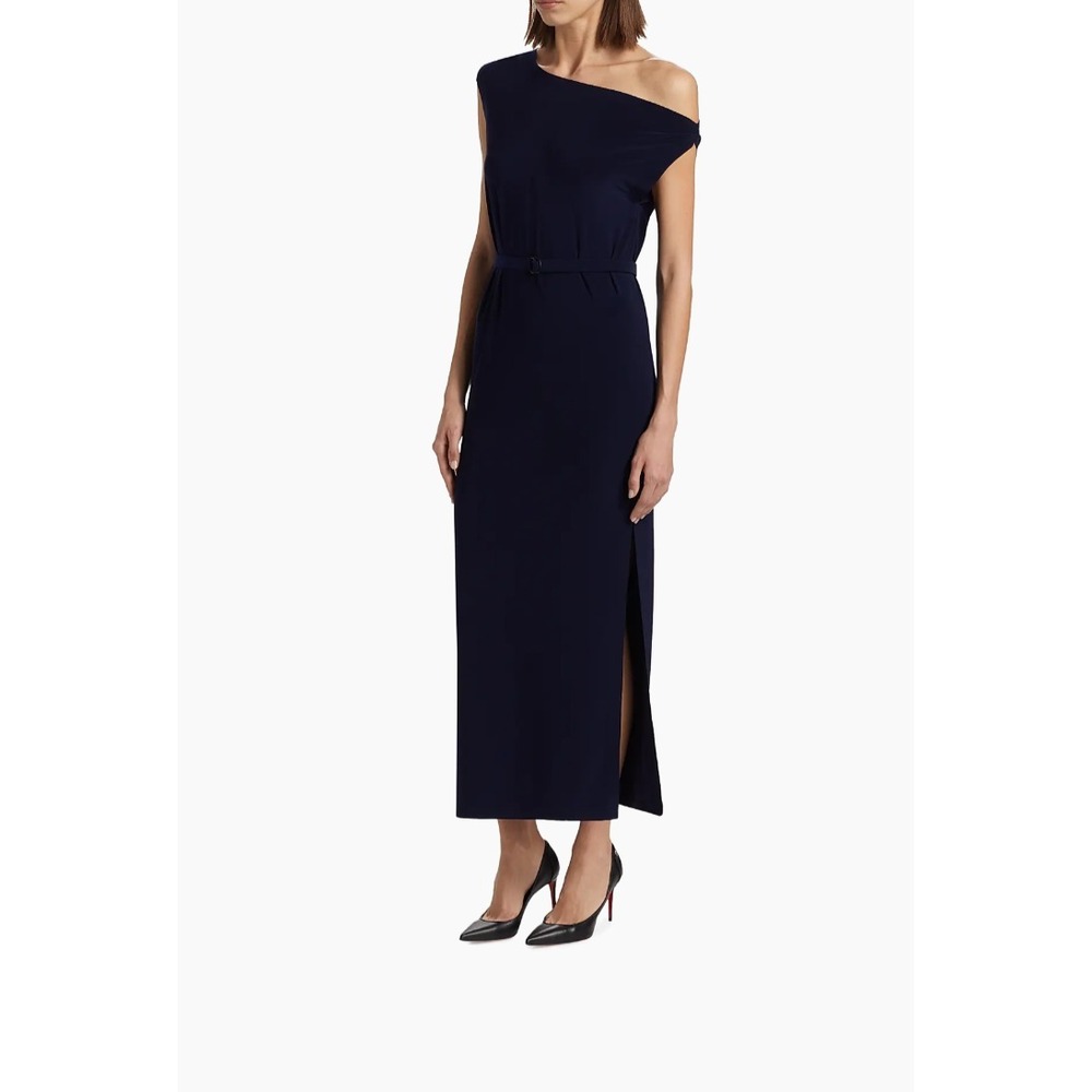 NWT Norma Kamali Womens True Navy Drop Shoulder Bodycon Gwon Dress Size M/38